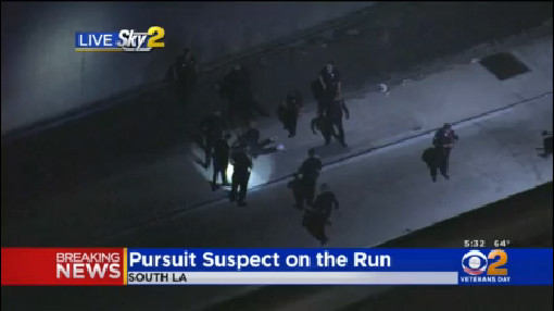 Stolen Vehicle Pursuit Suspects In Custody After Bailing On Foot On 110 Freeway