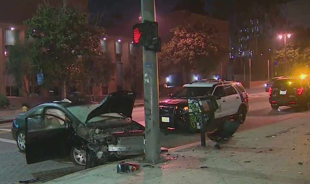 Food Delivery Car Left Running Stolen, Used In Car Chase Before Crashing In Downtown LA